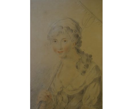 Manner of Francis Wheatley, 18th / 19th Century charcoal and coloured charcoal chalk, portrait of a peasant girl, unframed, 1
