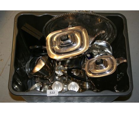 Silver plated four piece tea service, plated salver, bottle stand and other miscellaneous items of silver plate