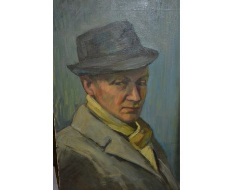 Early 20th Century oil on canvas, head and shoulder portrait of a man wearing a trilby hat, 23ins x 16ins, unframed