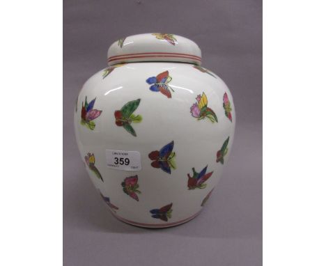 20th Century Chinese porcelain ginger jar with cover painted with butterflies, signed with red seal mark to base