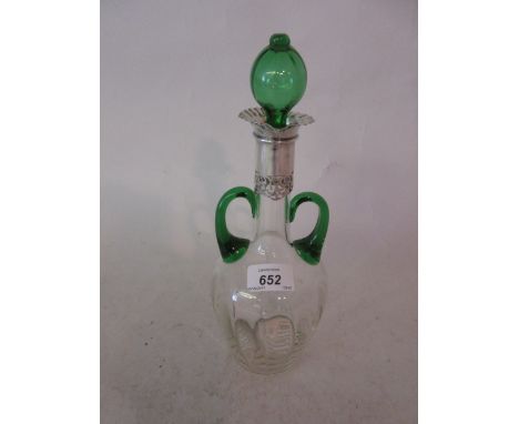 Art Nouveau silver mounted green and clear glass decanter (a/f)