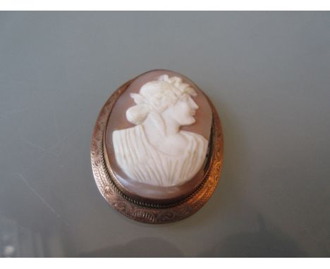 Oval 9ct gold mounted carved shell cameo portrait brooch