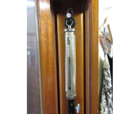 20th Century Griffin and George Ltd. marine stick barometer having chrome and black lacquered finish, housed in a mahogany an