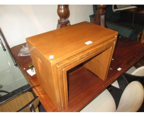 Nest of three Ercol rectangular elm occasional tables