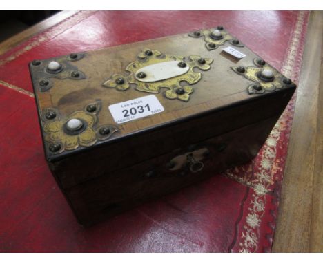 Victorian walnut brass mounted casket together with a small rosewood and satin birch tea caddy