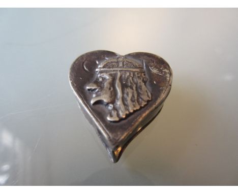 White metal heart shaped trinket box, the cover inscribed C.R.