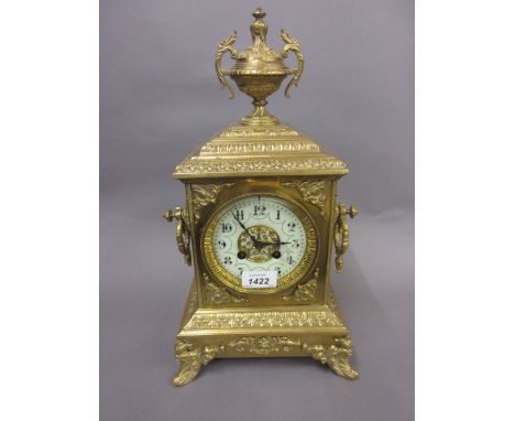 19th Century gilt brass mantel clock having circular dial (a/f), with a Japy Frères two train movement striking on a bell (wi