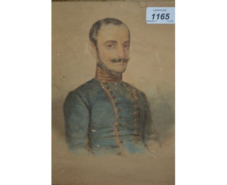 19th Century maplewood framed watercolour, half length portrait of a gentleman in military uniform, signed 'Gernelli ', 11.5i