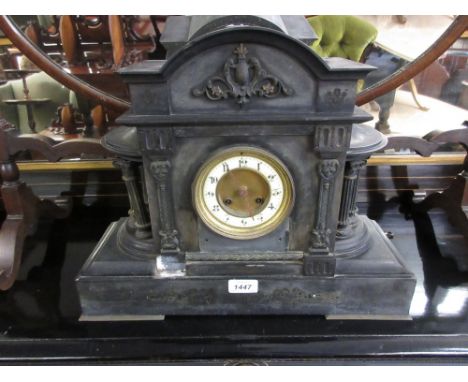 Two 19th Century French black slate mantel clocks and an Art Deco mantel clock