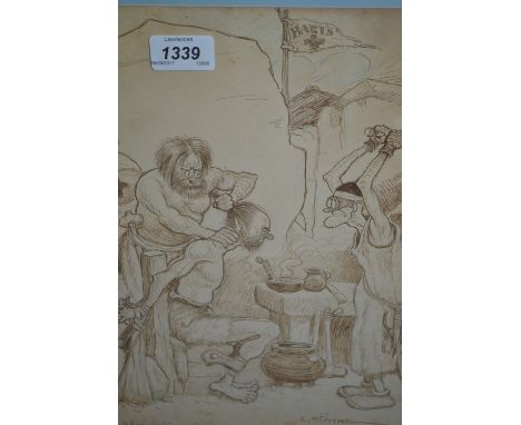 G.M. Payne, ink illustration, ' Administering the First Anaesthetic ', signed, 12ins x 9ins, oak framed