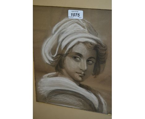 19th Century chalk head and shoulder portrait of a peasant girl, signed Emilie, 11.5ins x 9ins, gilt framed