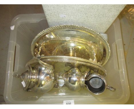 American three piece plated tea service together with a quantity of other plated items