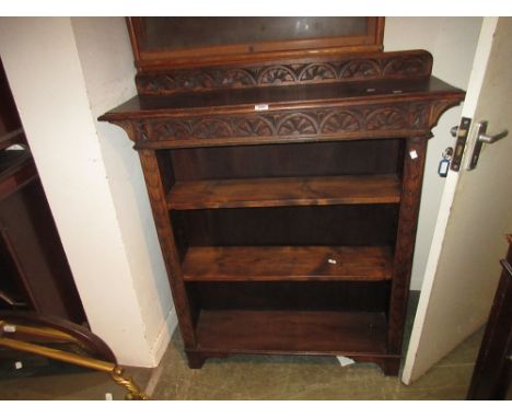 Victorian carved oak three shelf open bookcase