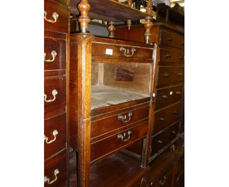 George III mahogany tray top night commode with a single drawer above an alcove and two dummy drawers