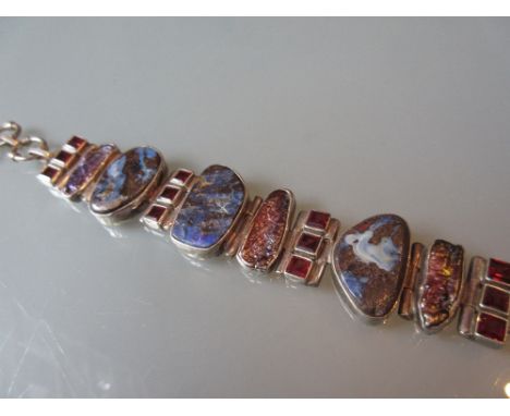 Silver opal set bracelet