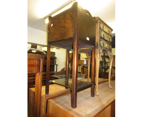 George III mahogany tray top bedside cabinet with a single panelled door above a shelf on square chamfered supports