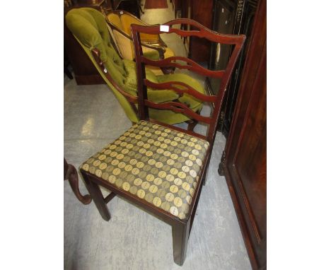 Set of eight (six plus two) mahogany ladder back dining chairs in Chippendale style, the pierced backs above drop-in seats an