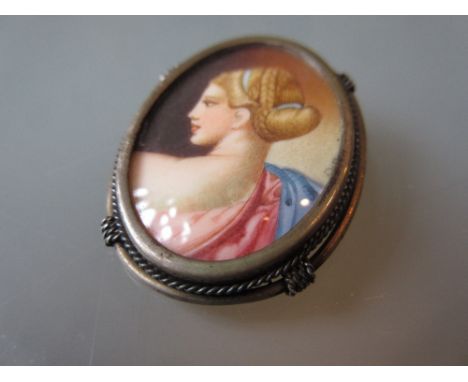 19th Century oval silver mounted portrait brooch