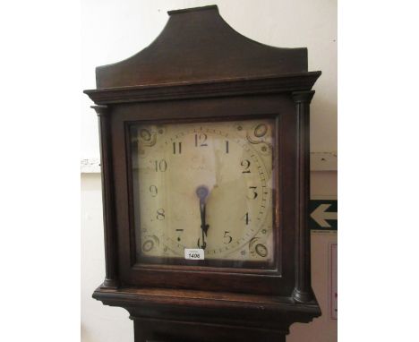 George III oak longcase clock having square painted dial with Arabic numerals and thirty hour movement with a flush panelled 