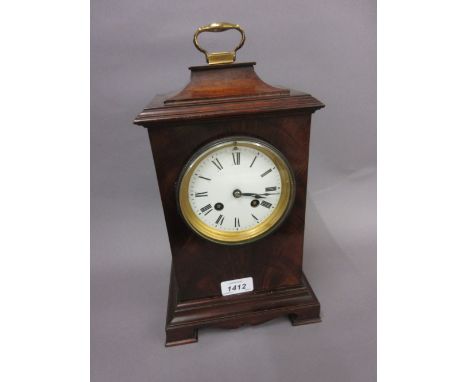 Edwardian mahogany mantel clock with an enamel dial and two train movement