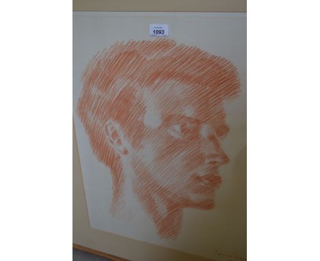 Sigmund Pollitzer, red crayon drawing, portrait of a young man, signed and dated '66, 24ins x 20ins approximately