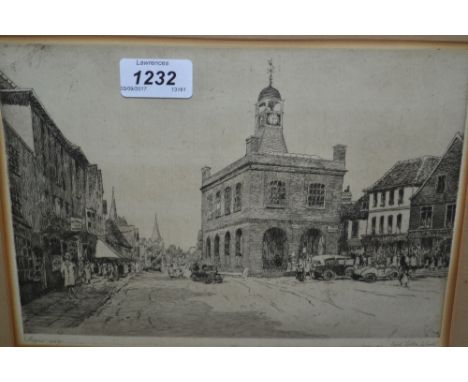 Cecil Tatton Winter, artist signed etching, view of Reigate Town Hall, 1927, 7ins x 9.5ins, framed
