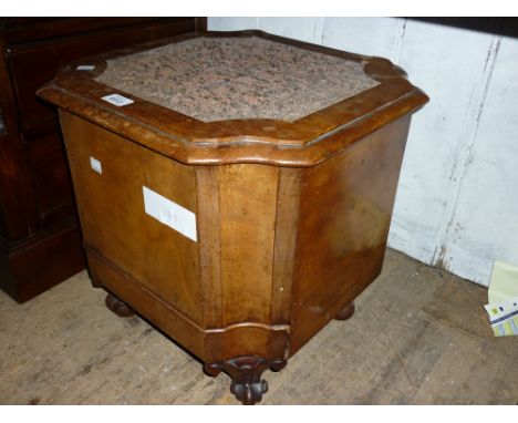 Victorian mahogany commode with hinged cover, mahogany single door bedside cabinet with tray top and a rectangular swing fram