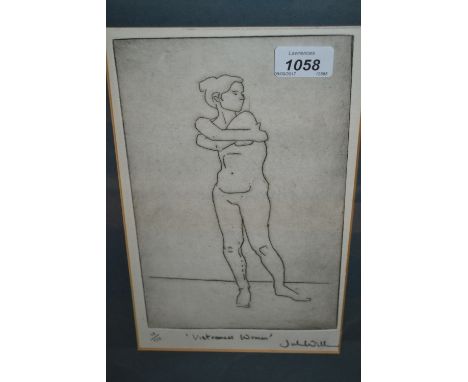 Artist signed Limited Edition etching, Vietnamese woman, signed Jul Will, together with a monochrome watercolour, nude study