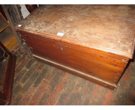 Stripped polished pine trunk with hinged cover, together with a smaller grey painted trunk