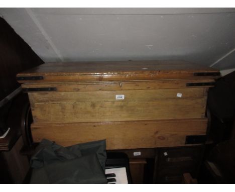 19th Century polished pine trunk with hinged cover