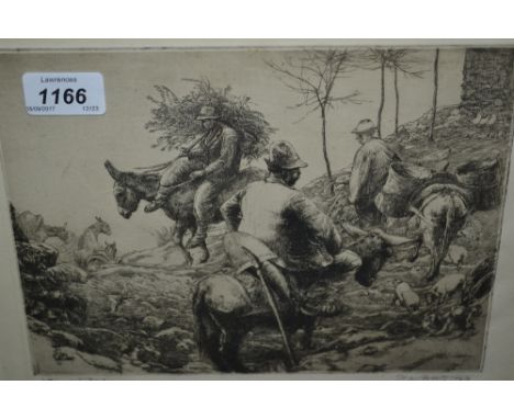 H.A.Freeth, signed etching, entitled ' Men and Donkeys ', dated 1939