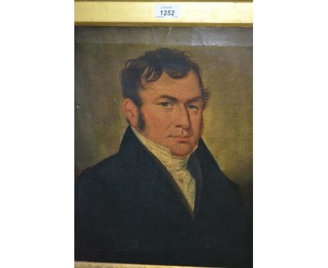 19th Century English school, oil on canvas, half length portrait of a gentleman, 20ins x 16ins, gilt framed