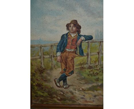 Lazzaretti, signed oil, portrait of an Italian boy with distant view of Rome, 11ins x 7.5ins