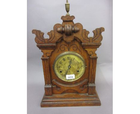 Jerome and Co. late Victorian oak cased two train mantel clock