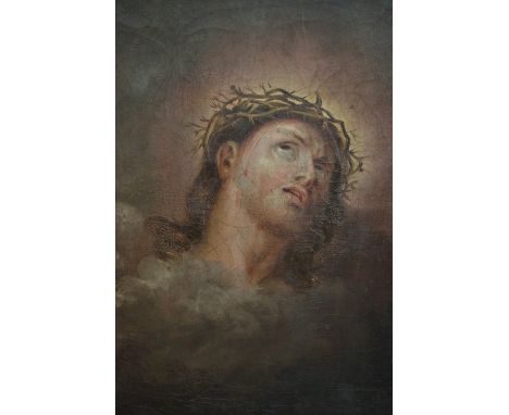 19th Century oil on canvas, portrait of Christ with a crown of thorns, 13ins x 10ins