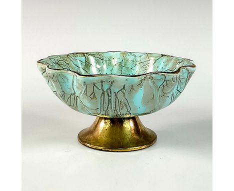 Turquoise toned with lustre finish &amp; branch patterning. Gold toned rim around piece.Hand Painted. This item has no reserv