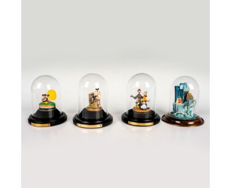 This Gobel Olszewski Walt Disney grouping includes 4 glass domed vignettes with tiny figurines. The Disney vignettes include,