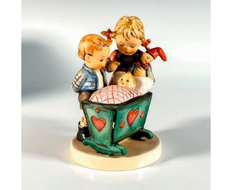 Hand painted in matte finish. Children figural looking on family's new addition. Goebel backstamp. This item has its original