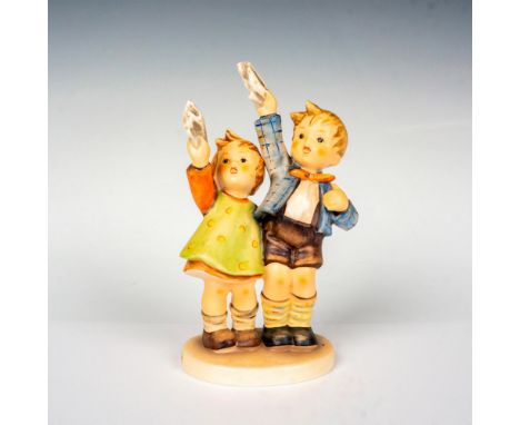 Hand painted in matte finish. Two young children waving goodbye, titled in German. Goebel backstamp. This item has its origin