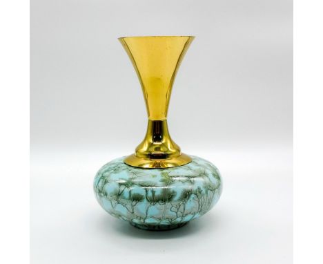 Turquoise toned with lustre finish &amp; branch patterning. Rounded bottom.Hand Painted Delft Holland on bottom. This item ha
