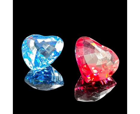 Lead crystals red and blue hearts, given to SCS members renewing their memberships in 1987-1988. Swarovski etched backstamp. 