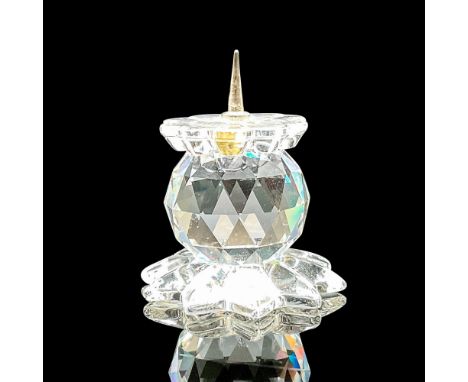 Small lead crystal candle holder made with a rhodium center., Swarovski etched backstamp. This item has its original box. Box