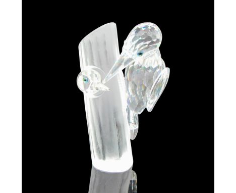 Annual edition 1988 figurines with clear faceted body, blue crystal eyes perched on satin crystal tree. Swarovski backstamp. 