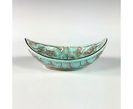 Turquoise toned with lustre finish and branch patterning. Gold toned rim around piece.Hand Painted Delft Holland on bottom. T