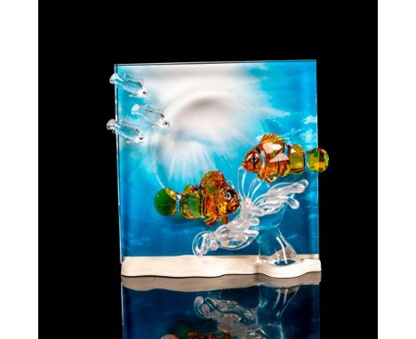 Part of the Wonders of the Sea trilogy. Two topaz crystal Clownfish over a frosted and clear sea anemone. Swarovski marking. 