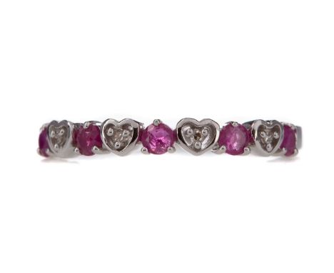 RUBY AND DIAMOND RING,the round rubies totalling approximately 0.55 carats, interspaced by round brilliant cut diamonds withi