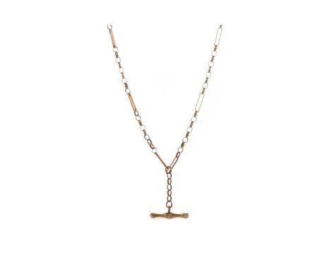 GOLD CHAIN WITH T-BAR,formed by elongated and circular links, with T-Bar, in nine carat gold, 6.7g