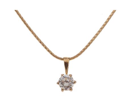 DIAMOND SOLITAIRE PENDANT,the round brilliant cut diamond of approximately 0.50 carats, unmarked, on an eighteen carat gold c