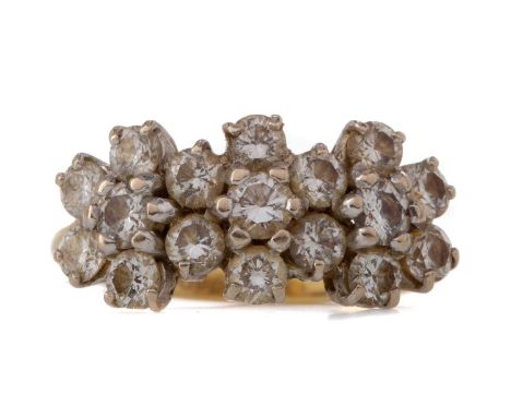 DIAMOND CLUSTER RING,set with round brilliant cut diamonds totalling approximately 1.14 carats, in eighteen carat gold, size 