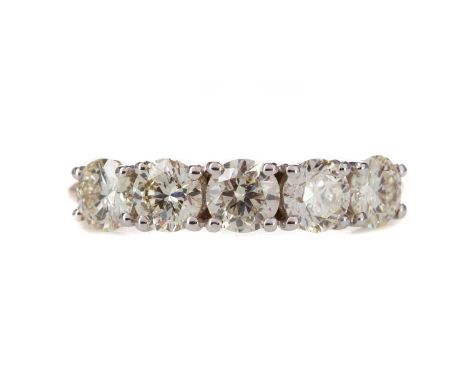 CERTIFICATED DIAMOND FIVE STONE RING,the round brilliant cut diamonds totalling approximately 1.43 carats, with accompanying 